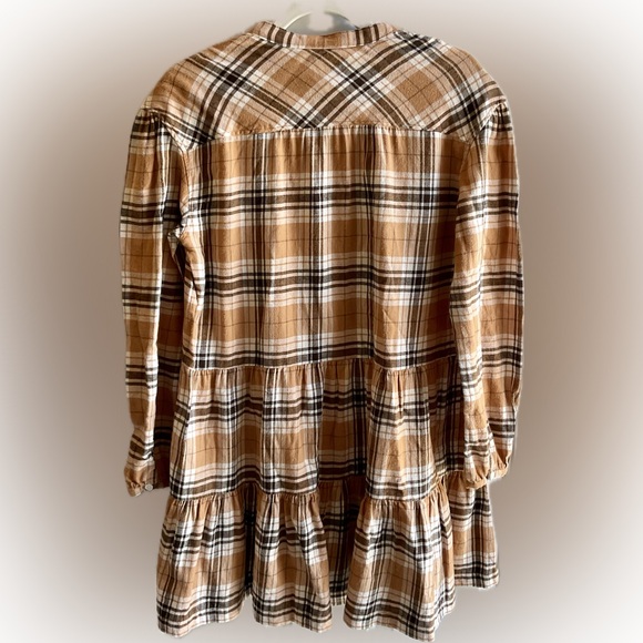 GAP Plaid Tiered Mini Dress in Camel size Small - Picture 3 of 7